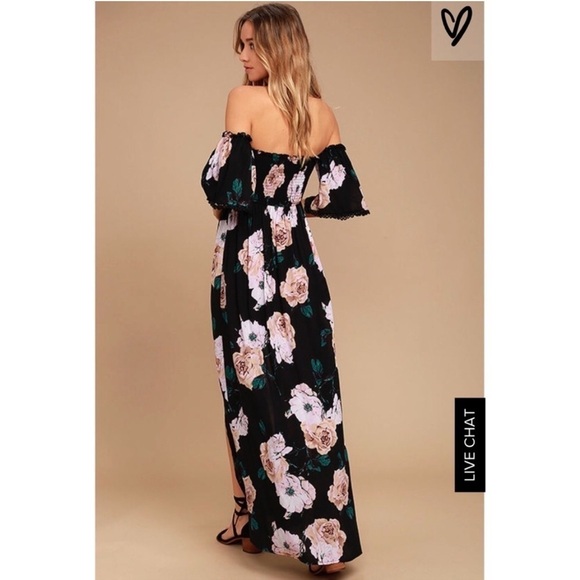 NWT Lulus Primrose Princess Black Floral Print Off-the-Shoulder Maxi Dress - Picture 4 of 11